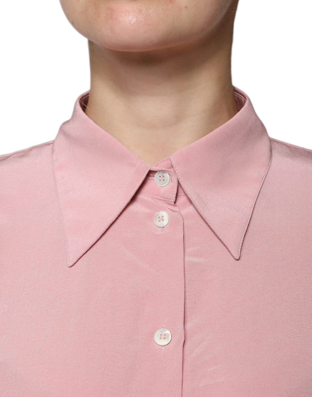 Dolce & Gabbana Pink Cotton Long Sleeve Blouse with Collar Top