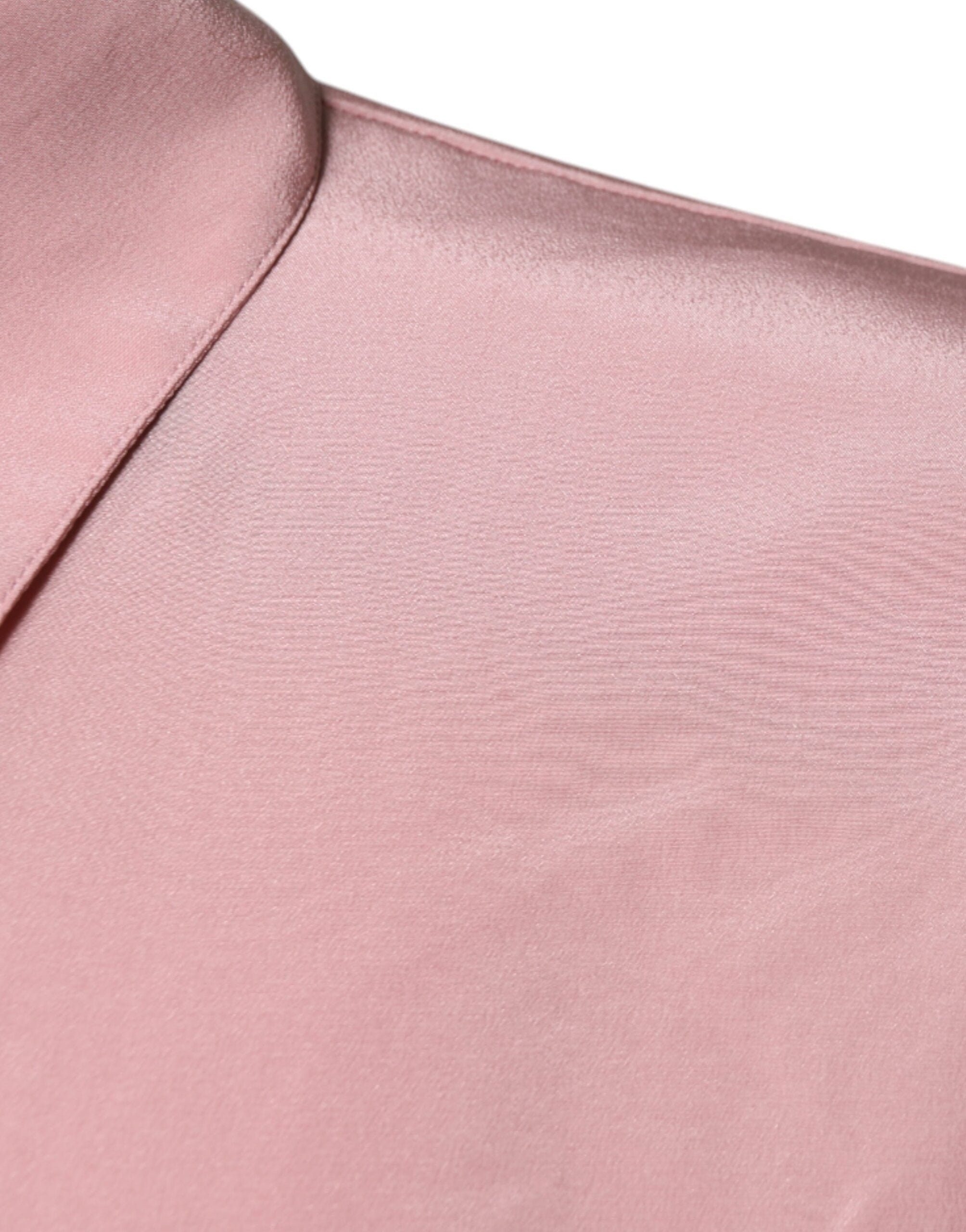 Dolce & Gabbana Pink Cotton Long Sleeve Blouse with Collar Top