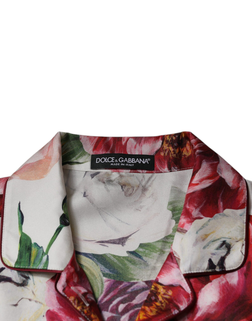 Dolce & Gabbana Weißes Pfingstrose Seide Langärmeliges Blusenoberteil mit Kragen