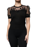 Dolce & Gabbana Black Floral Lace Short-Sleeve Blouse Top