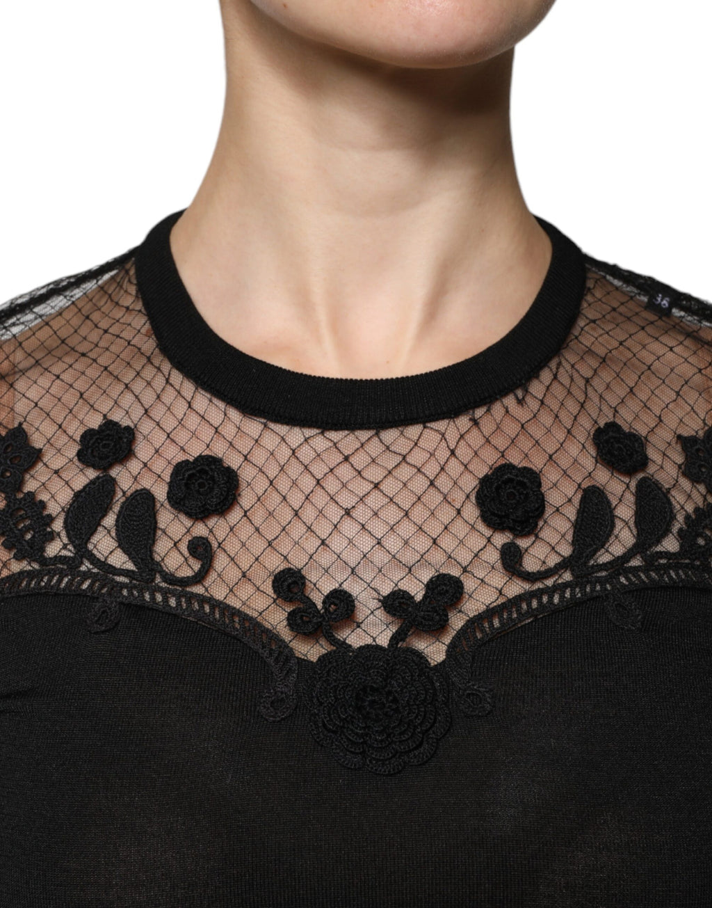 Dolce & Gabbana Black Floral Lace Short-Sleeve Blouse Top