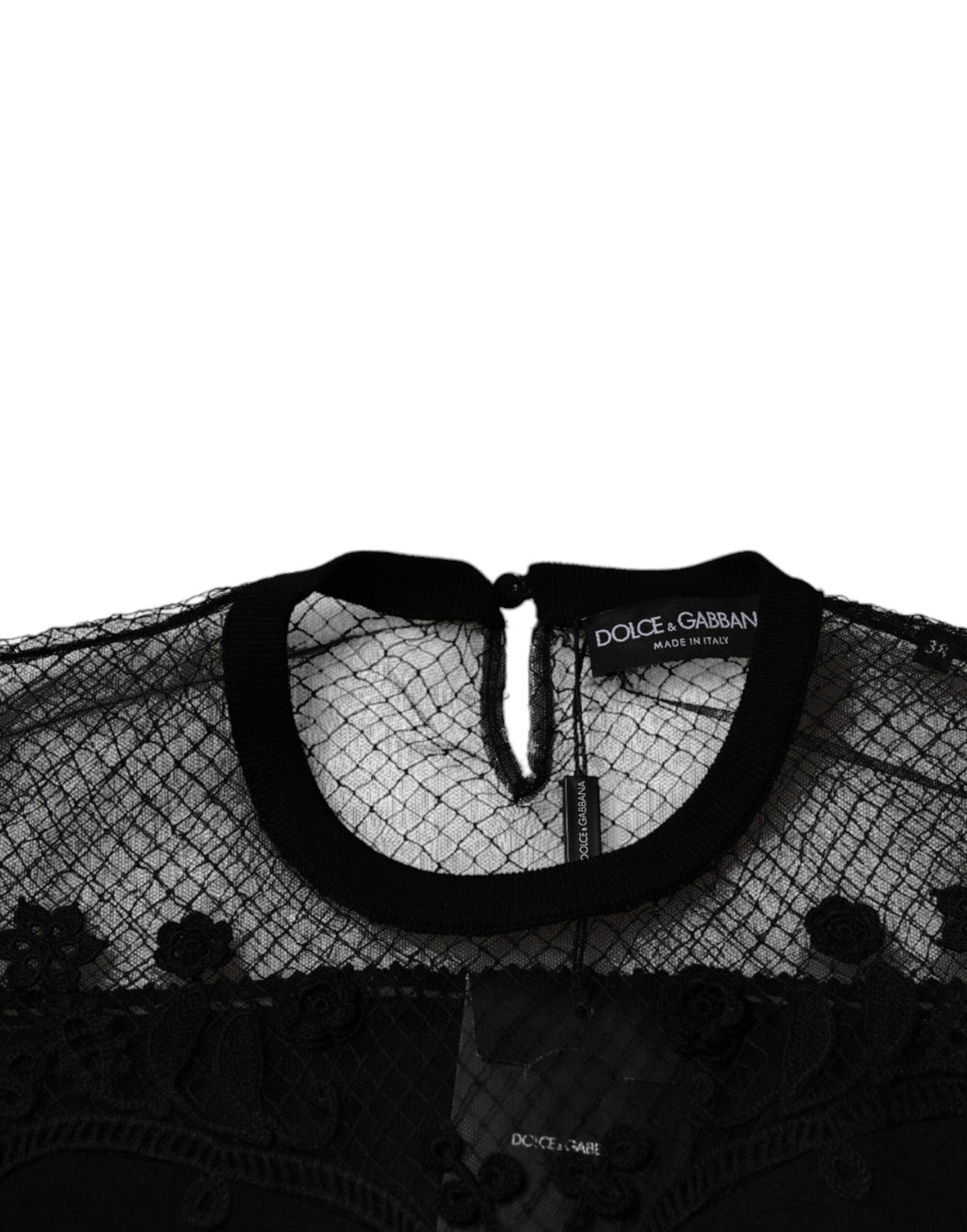 Dolce & Gabbana Black Floral Lace Short-Sleeve Blouse Top