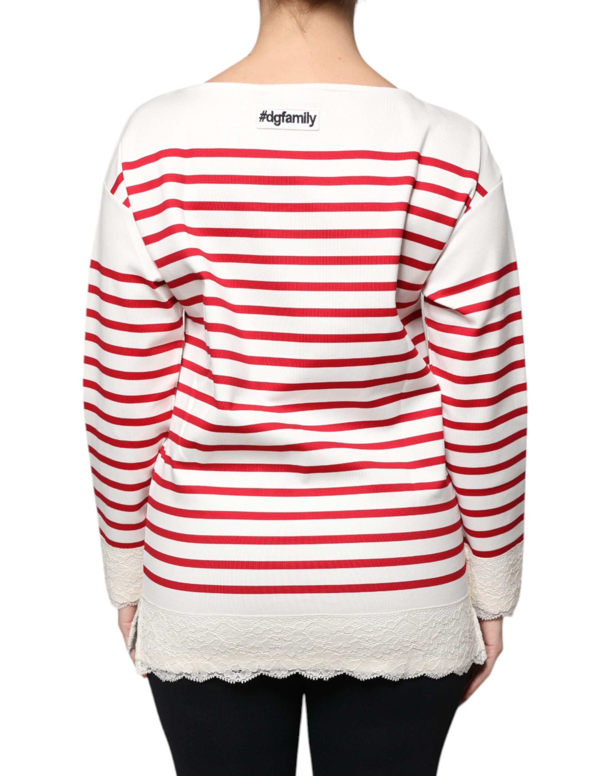 Dolce & Gabbana Weiß-rot gestreiftes Baumwoll-Top mit langen Ärmeln