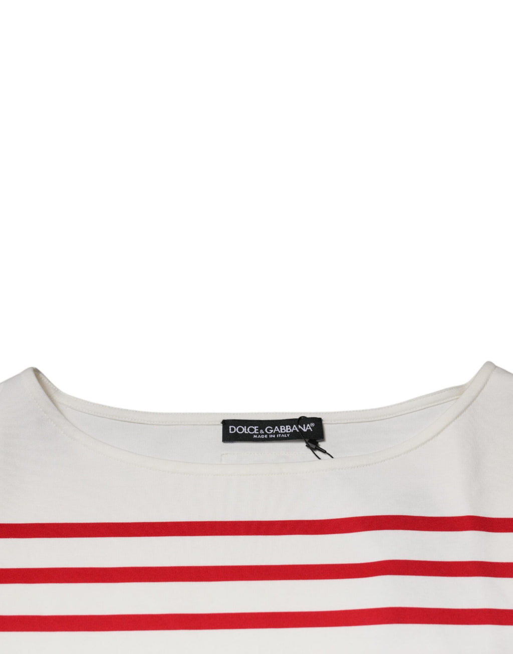 Dolce & Gabbana Weiß-rot gestreiftes Baumwoll-Top mit langen Ärmeln