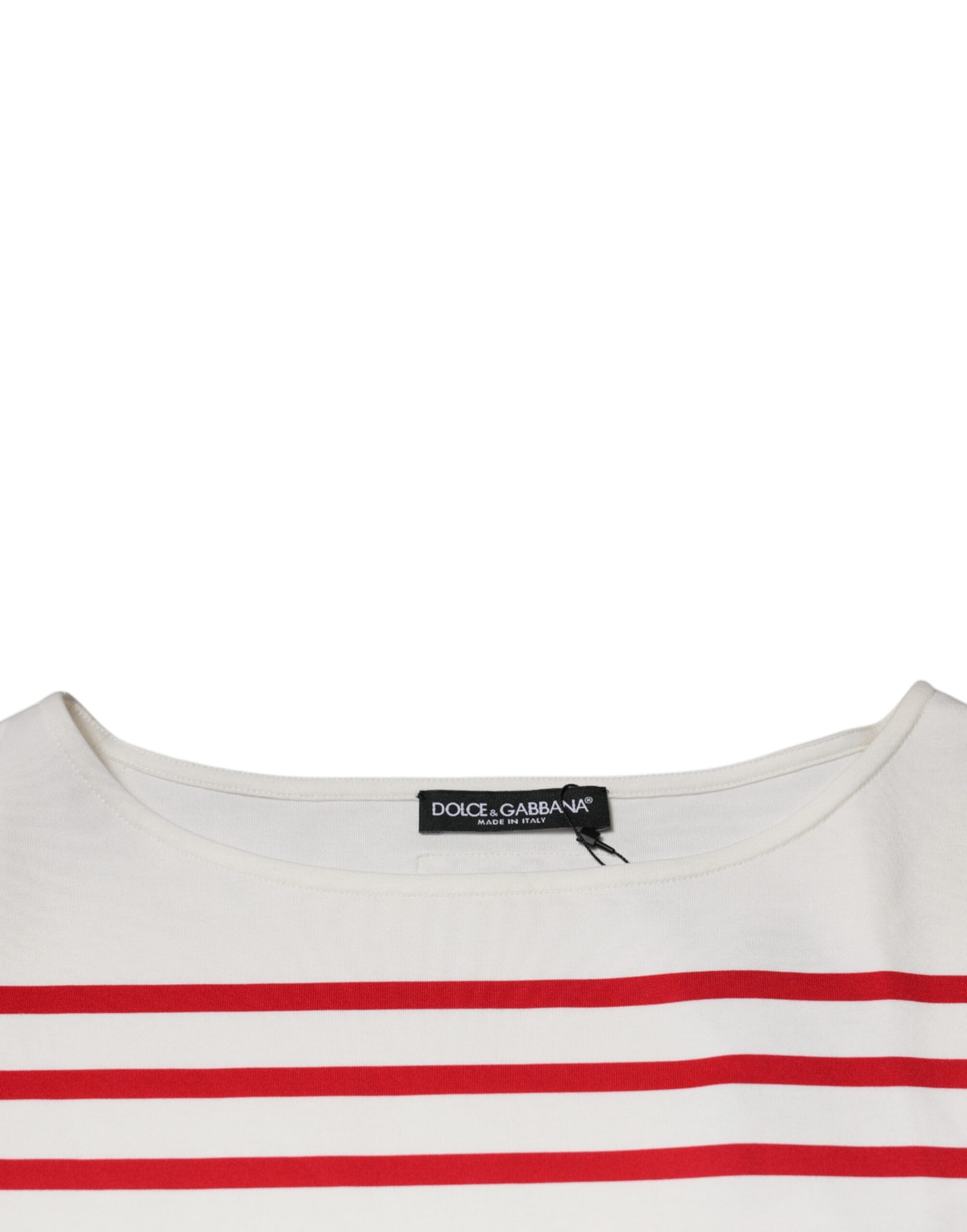 Dolce & Gabbana Weiß-rot gestreiftes Baumwoll-Top mit langen Ärmeln