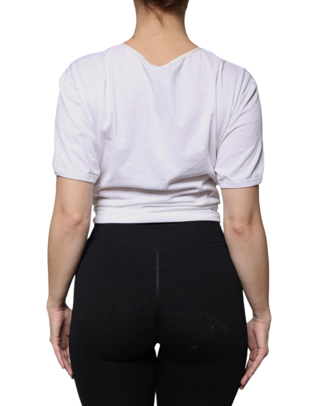 Dolce & Gabbana White Cotton-Silk Round-Neck Wrap Blouse Top