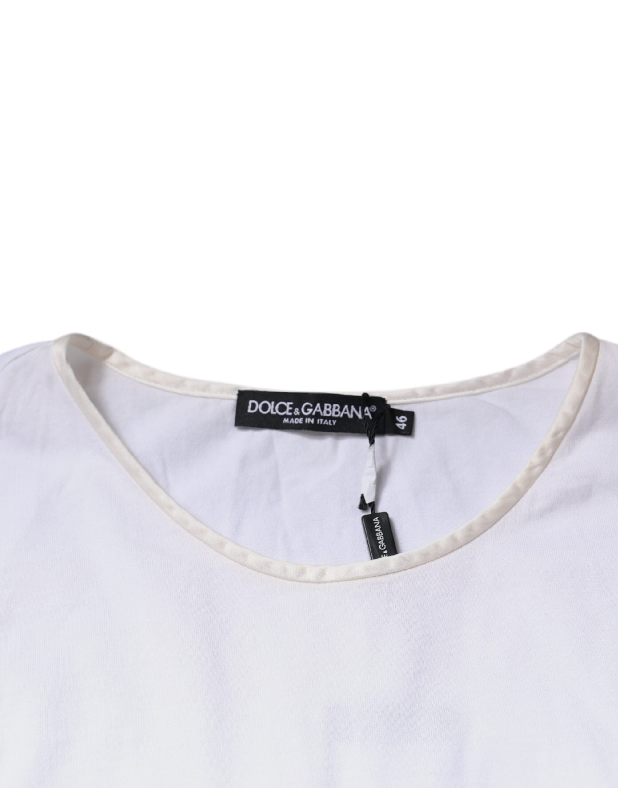 Dolce & Gabbana White Cotton-Silk Round-Neck Wrap Blouse Top