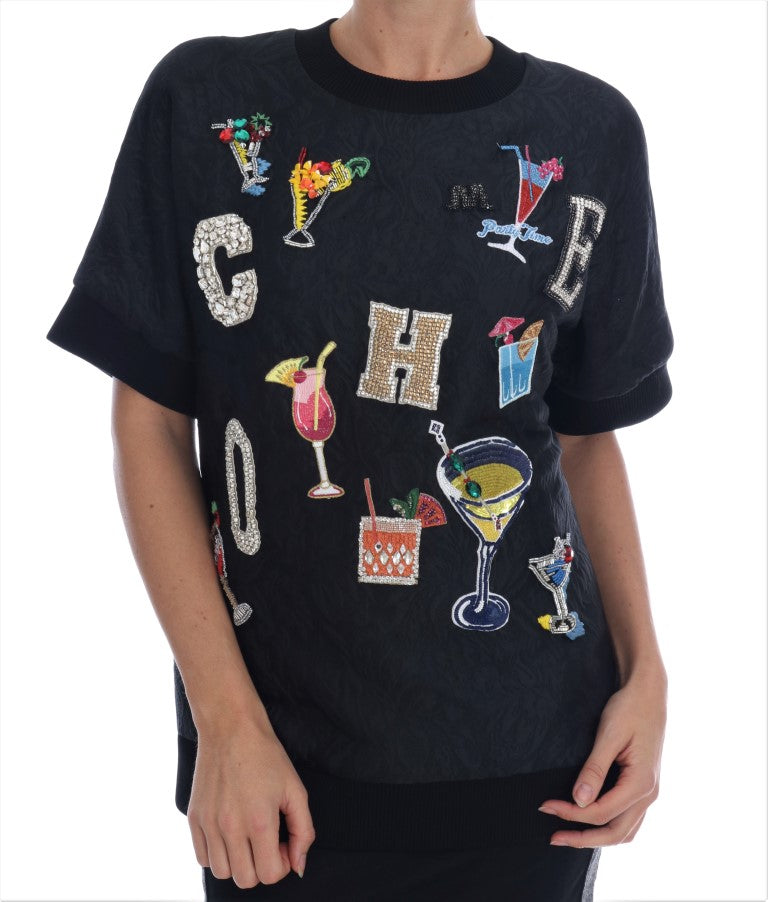 Dolce & Gabbana Black Brocade Crystal Cocktail Sweater
