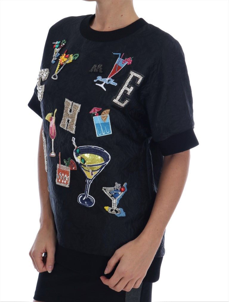 Dolce & Gabbana Black Brocade Crystal Cocktail Sweater