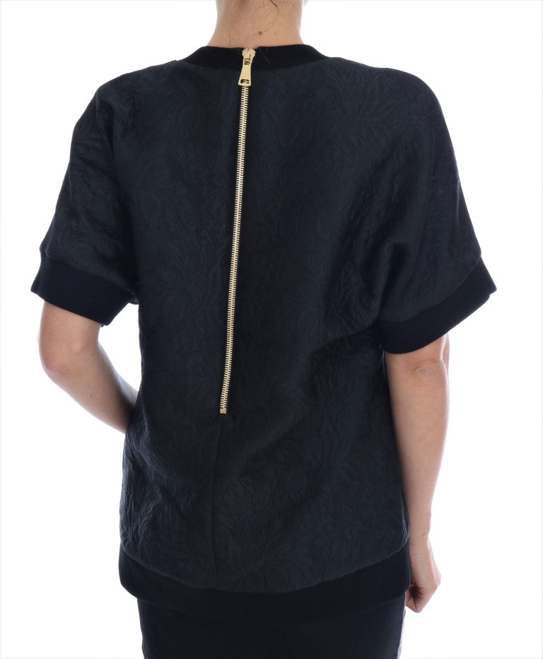 Dolce & Gabbana Black Brocade Crystal Cocktail Sweater
