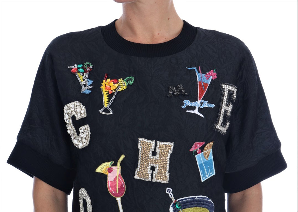 Dolce & Gabbana Black Brocade Crystal Cocktail Sweater