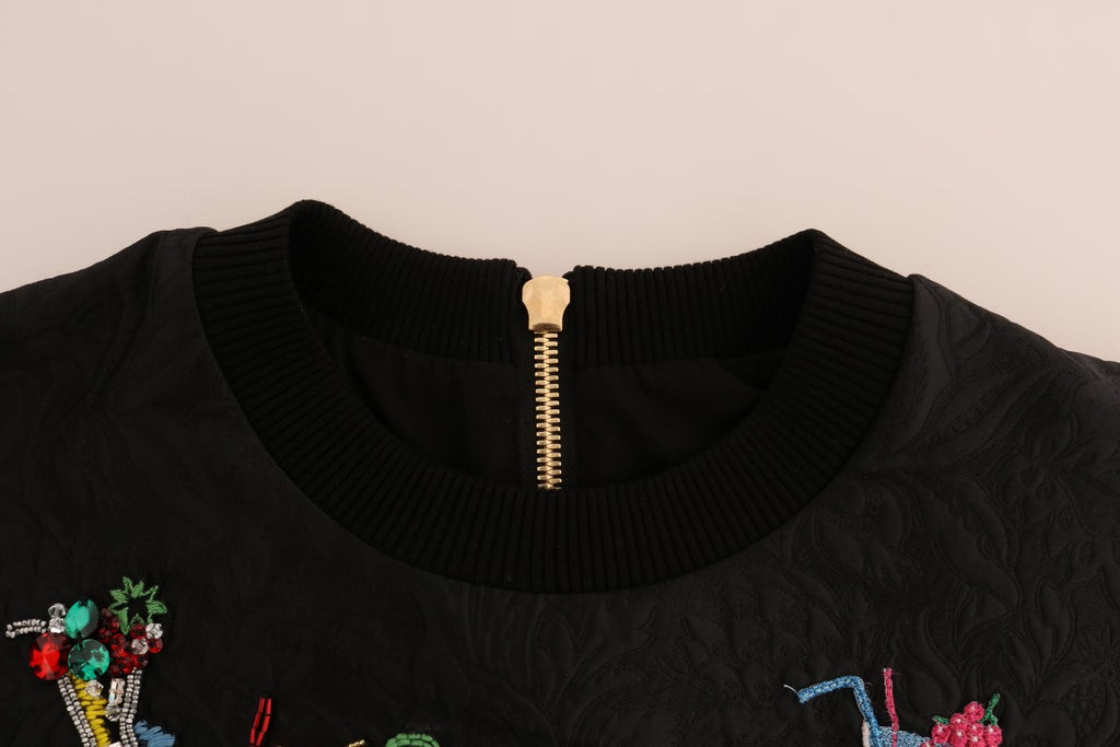 Dolce & Gabbana Black Brocade Crystal Cocktail Sweater