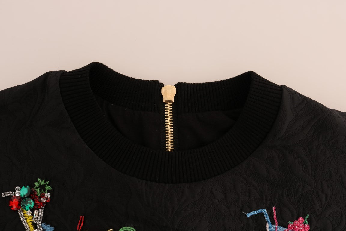 Dolce & Gabbana Black Brocade Crystal Cocktail Sweater