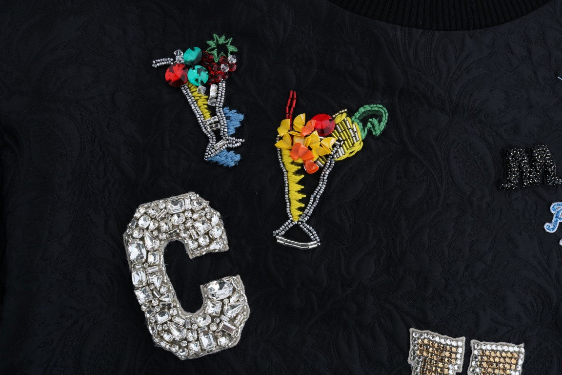 Dolce & Gabbana Black Brocade Crystal Cocktail Sweater