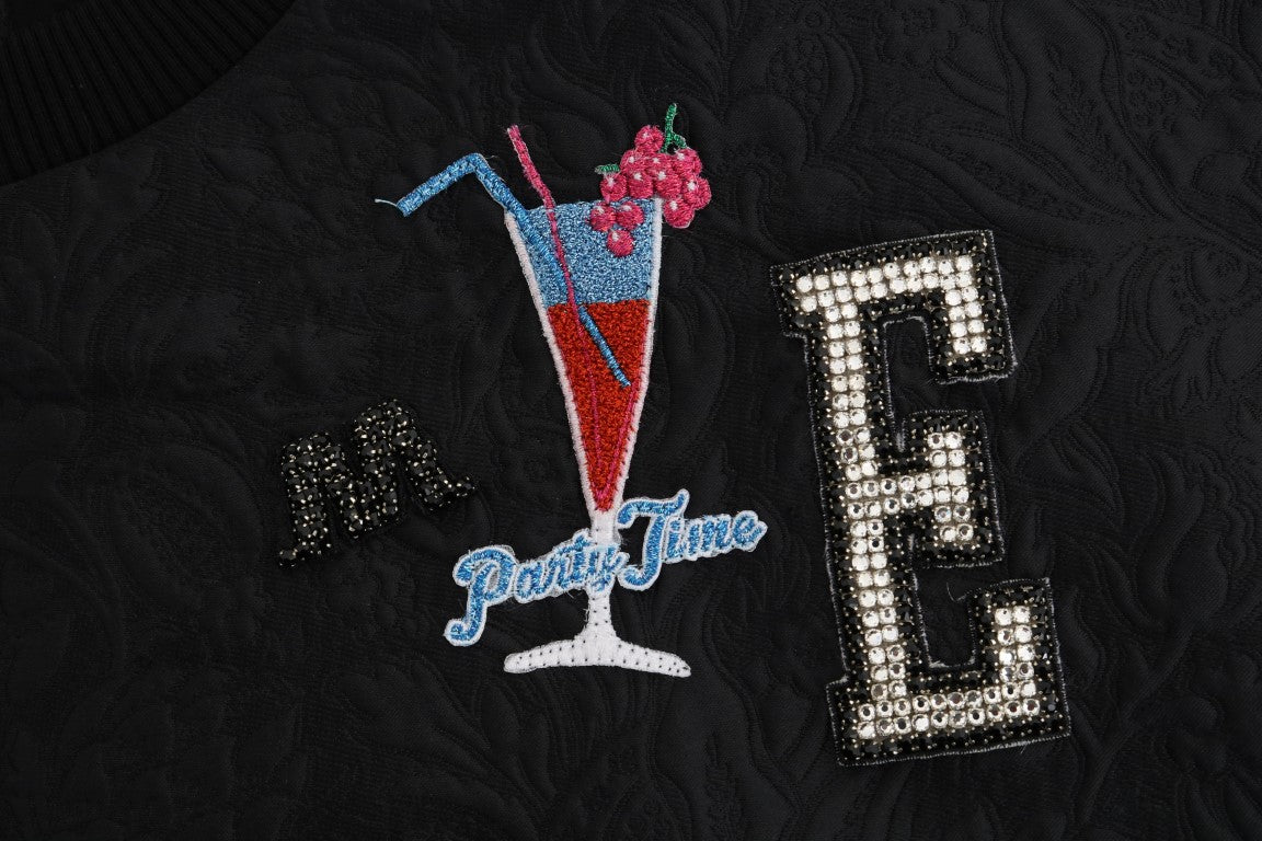 Dolce & Gabbana Black Brocade Crystal Cocktail Sweater