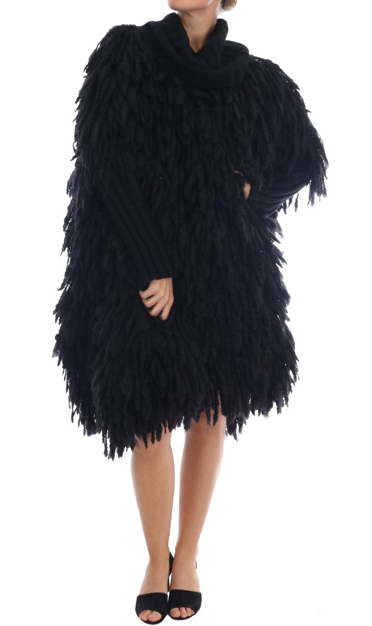 Dolce & Gabbana Schwarzer Fransen-Wollpullover