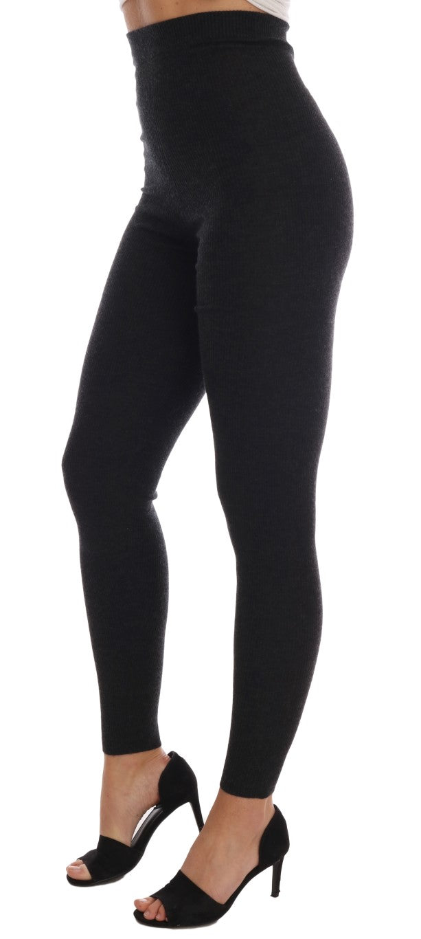 Dolce & Gabbana Grey Ribbed Cashmere-Stretch Tights