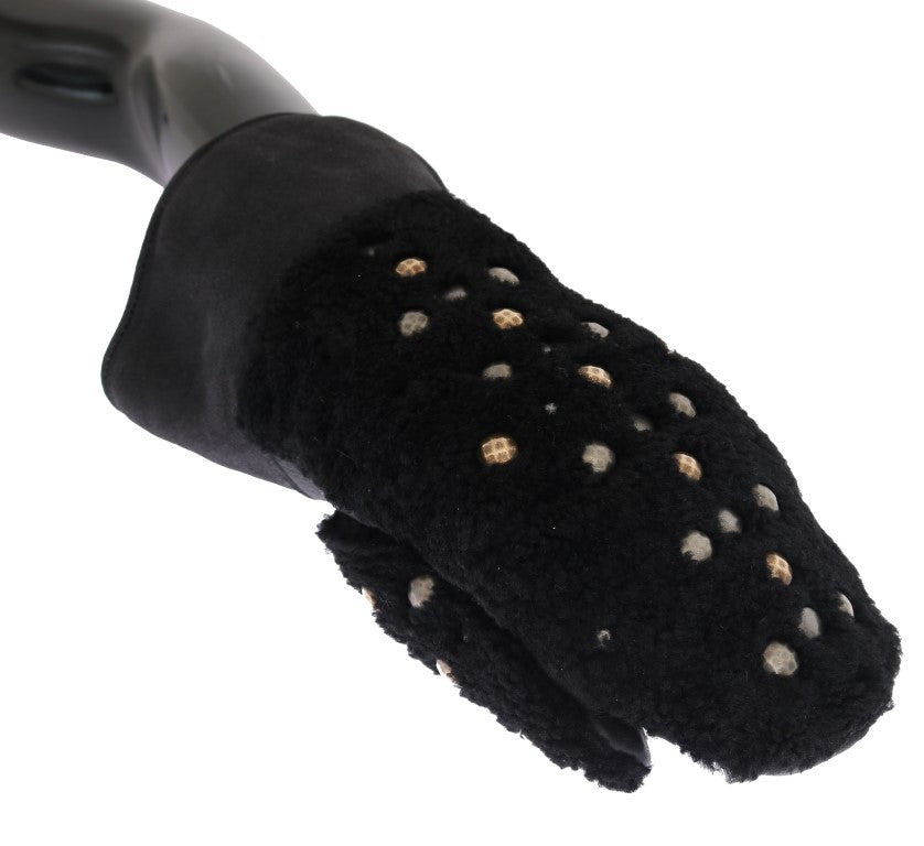 Dolce & Gabbana Black Leather Shearling Gloves with Studs