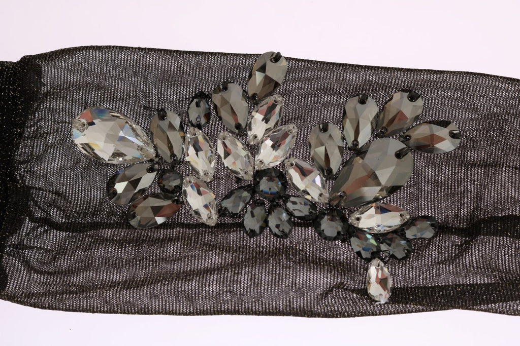 Dolce & Gabbana Schwarze Stretch Floral Socken mit klarem Kristall