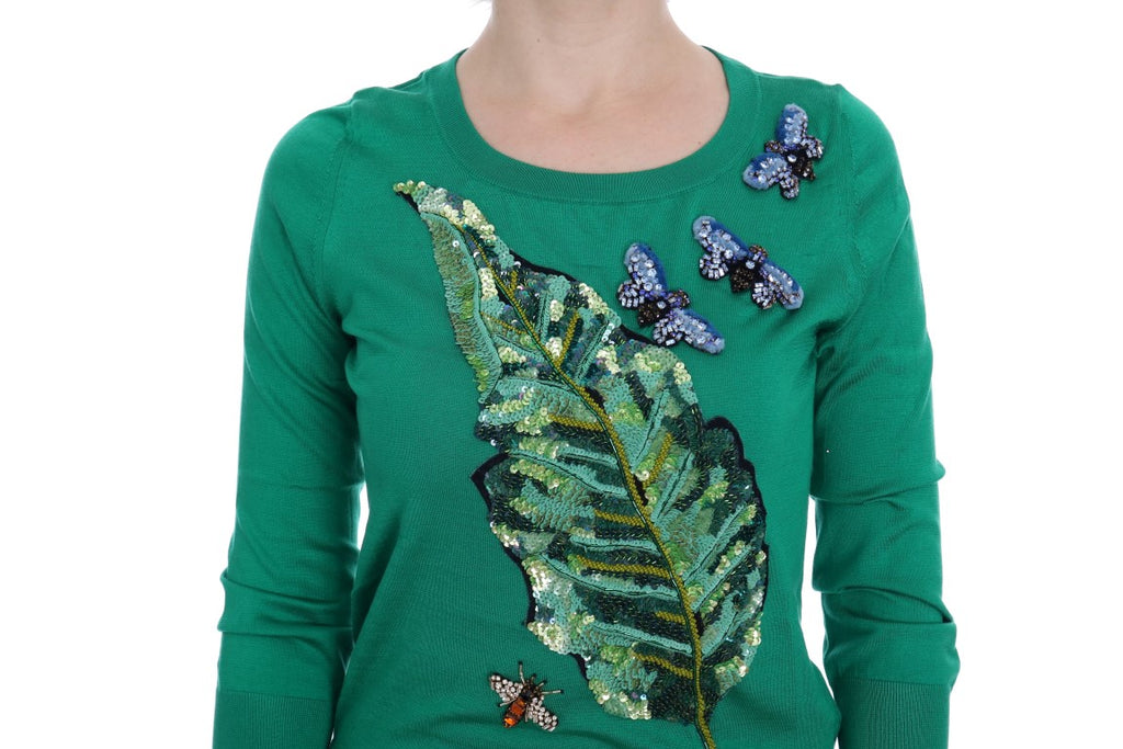 Dolce & Gabbana Grüner Seiden-Kristall-Bananen-Pullover