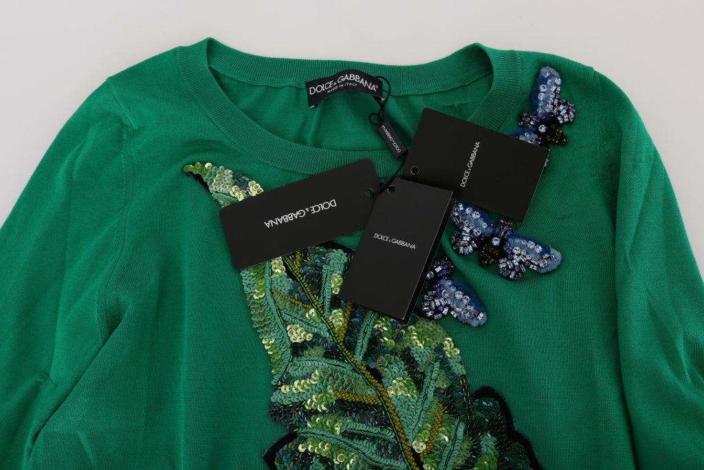 Dolce & Gabbana Grüner Seiden-Kristall-Bananen-Pullover