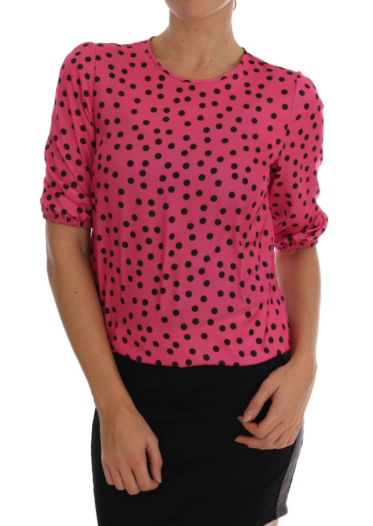Dolce & Gabbana Rosa gepunktete Seidenbluse