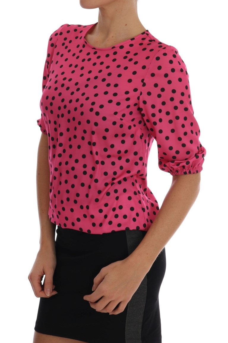 Dolce & Gabbana Rosa gepunktete Seidenbluse