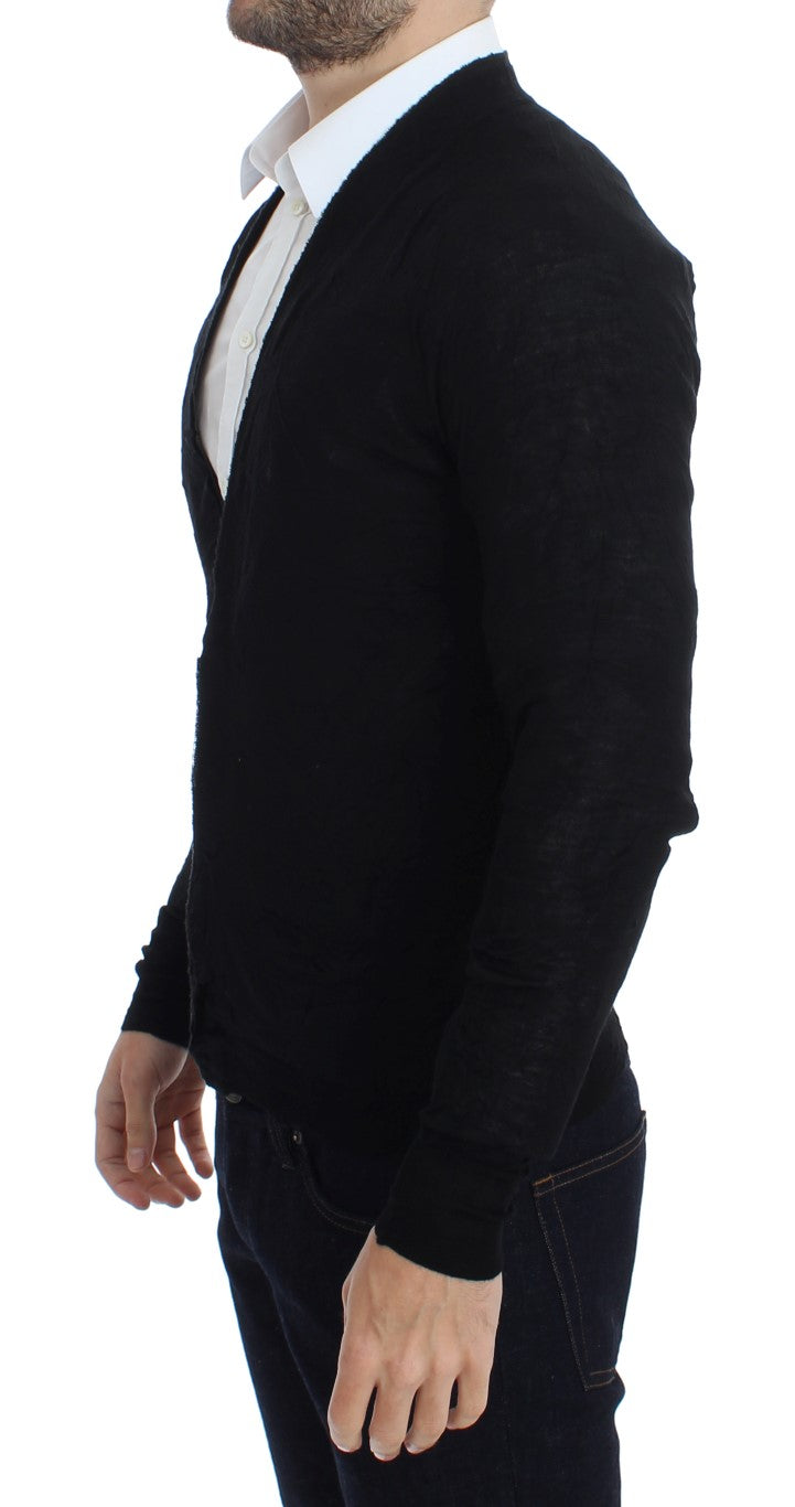 Costume National Schwarze Strickjacke mit Knöpfen aus feiner Wolle
