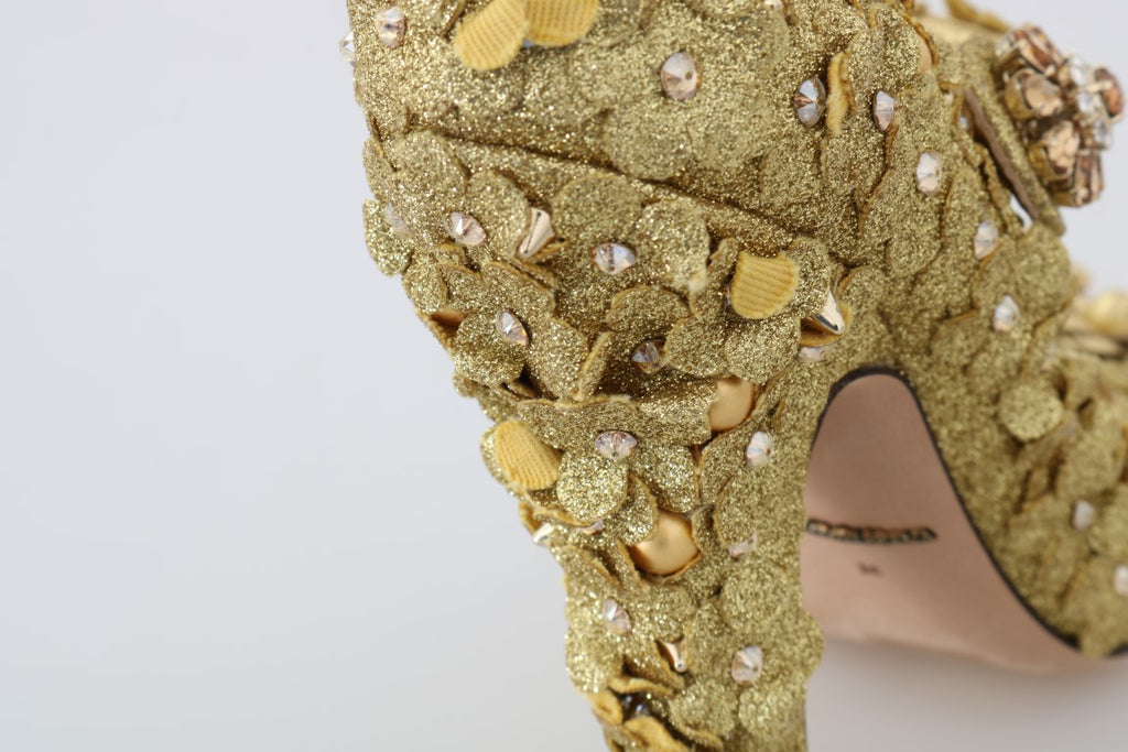 Dolce & Gabbana Gold Floral Kristall Mary Janes Pumps