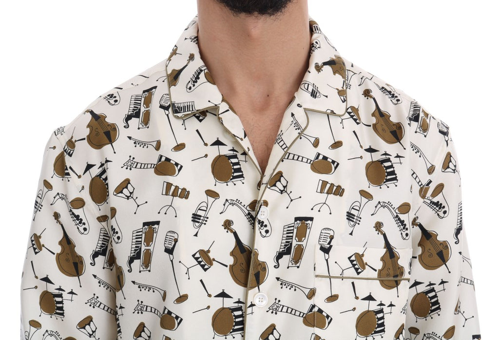Dolce & Gabbana Weißes Seidenhemd mit JAZZ-Motivdruck