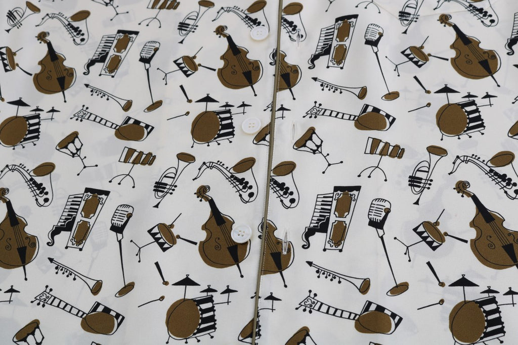 Dolce & Gabbana Weißes Seidenhemd mit JAZZ-Motivdruck