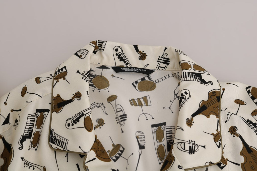 Dolce & Gabbana Weißes Seidenhemd mit JAZZ-Motivdruck
