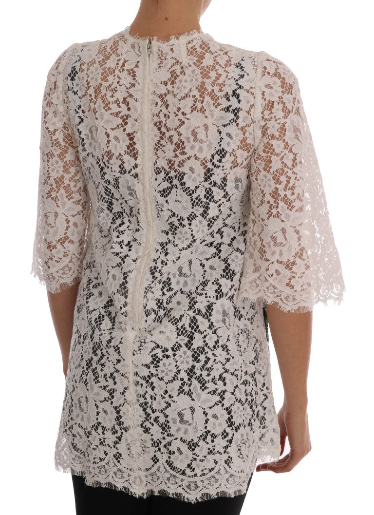 Dolce & Gabbana Weiße Bluse aus kristallbesetzter Spitze
