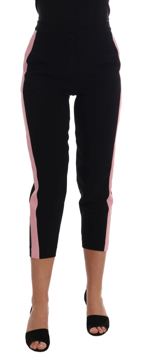 Dolce & Gabbana Black Stretch Capri Pants with Pink Stripe