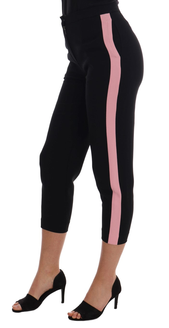 Dolce & Gabbana Black Stretch Capri Pants with Pink Stripe