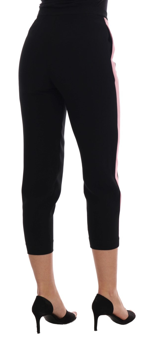 Dolce & Gabbana Black Stretch Capri Pants with Pink Stripe