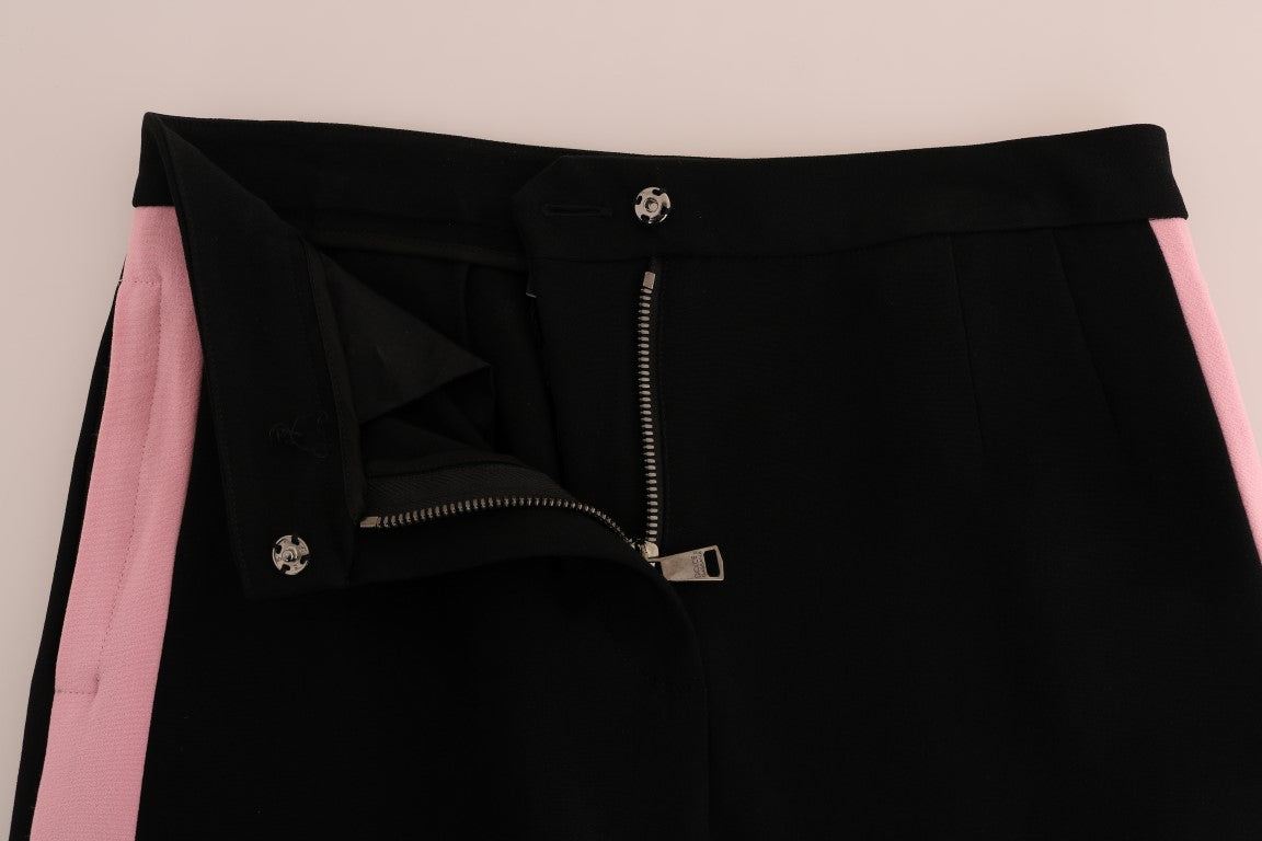 Dolce & Gabbana Black Stretch Capri Pants with Pink Stripe