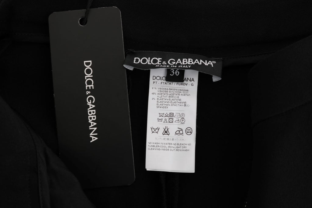 Dolce & Gabbana Black Stretch Capri Pants with Pink Stripe