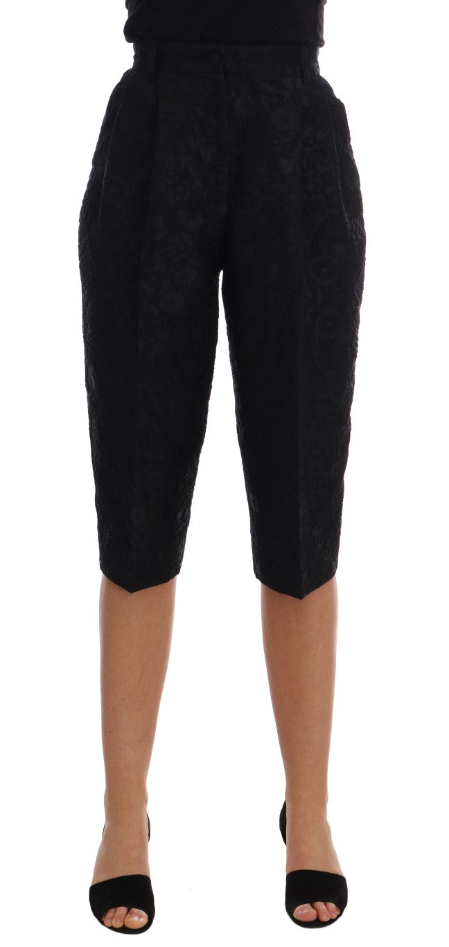 Dolce & Gabbana Black Brocade High-Waist Capri Shorts