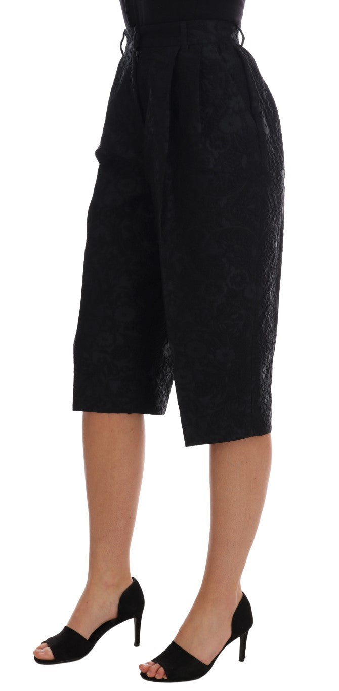 Dolce & Gabbana Black Brocade High-Waist Capri Shorts