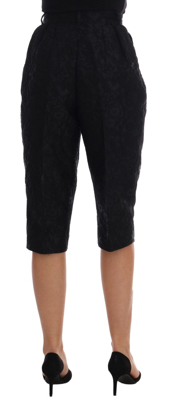 Dolce & Gabbana Black Brocade High-Waist Capri Shorts