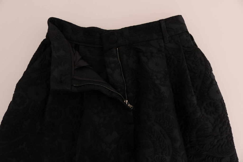 Dolce & Gabbana Black Brocade High-Waist Capri Shorts