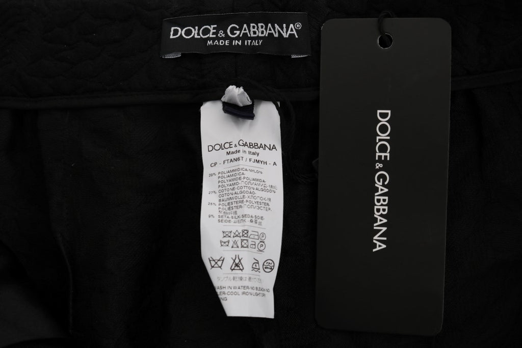 Dolce & Gabbana Black Brocade High-Waist Capri Shorts
