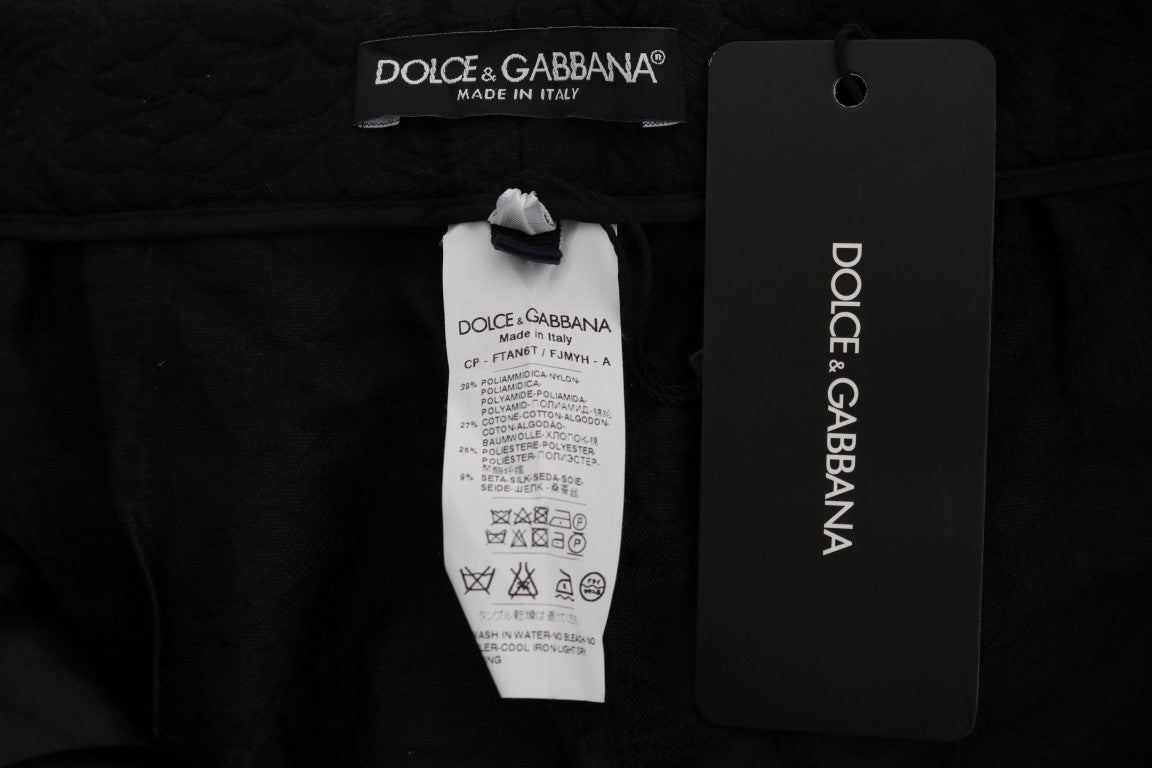 Dolce & Gabbana Black Brocade High-Waist Capri Shorts