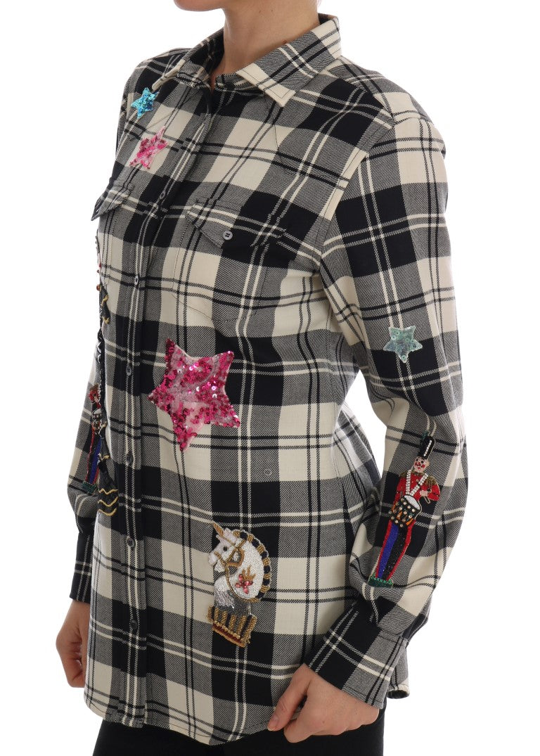 Dolce & Gabbana Schwarz Weiß Märchen Kristall Shirt