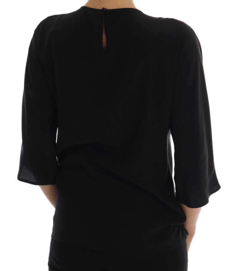 Dolce & Gabbana Schwarzes Seiden-Märchen-Top Kristallbluse