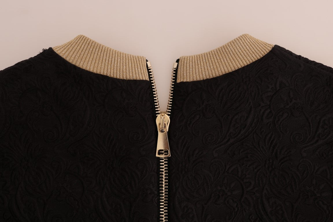 Dolce & Gabbana Black Fairy Tale Brocade Zip-Up Sweater