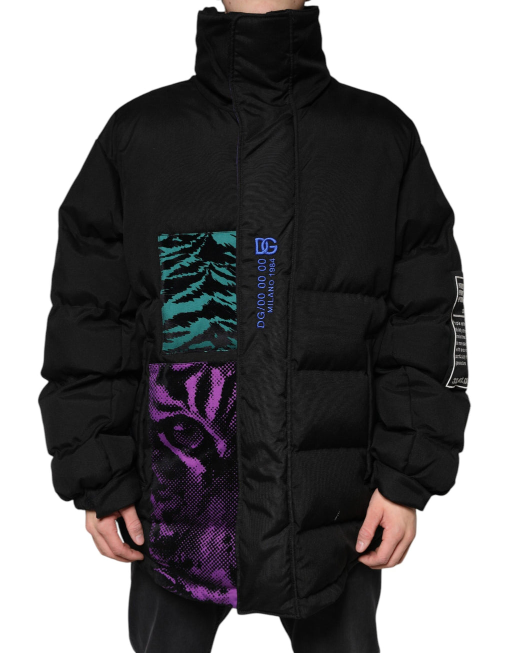 Dolce & Gabbana Schwarze Nylon Puffer Männer Full Zip Jacke