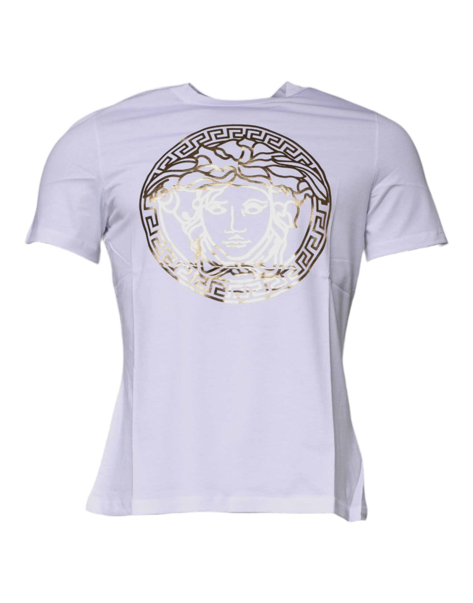 Versace White Cotton Crew-Neck T-Shirt with Medusa Print