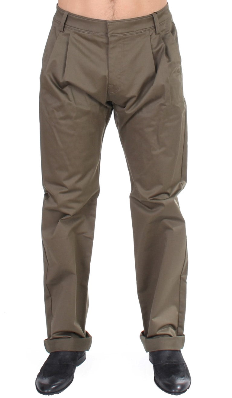 GF Ferre Green Cotton Stretch Comfort Fit Trousers